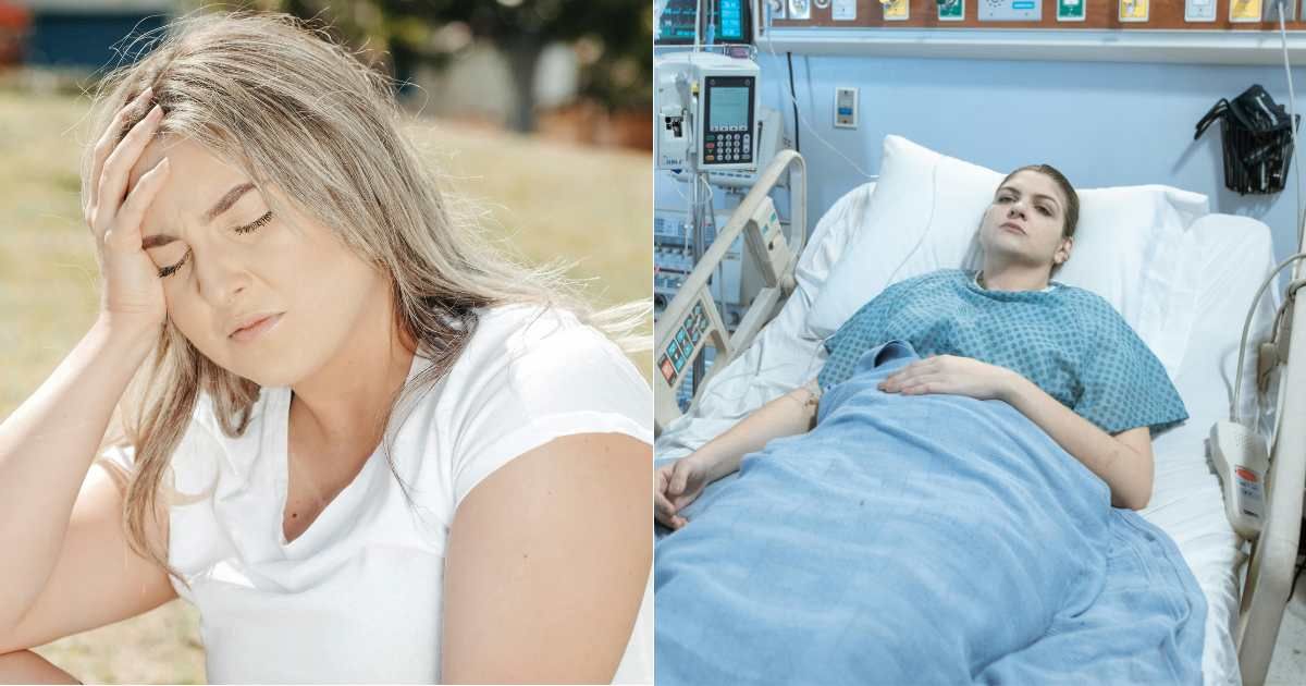 (L) Woman holding the left side in pain. (R) Woman hospitalized. (Representative Cover Image Source: Pexels| L - Kindel Media, R - RDNE Stock Project)