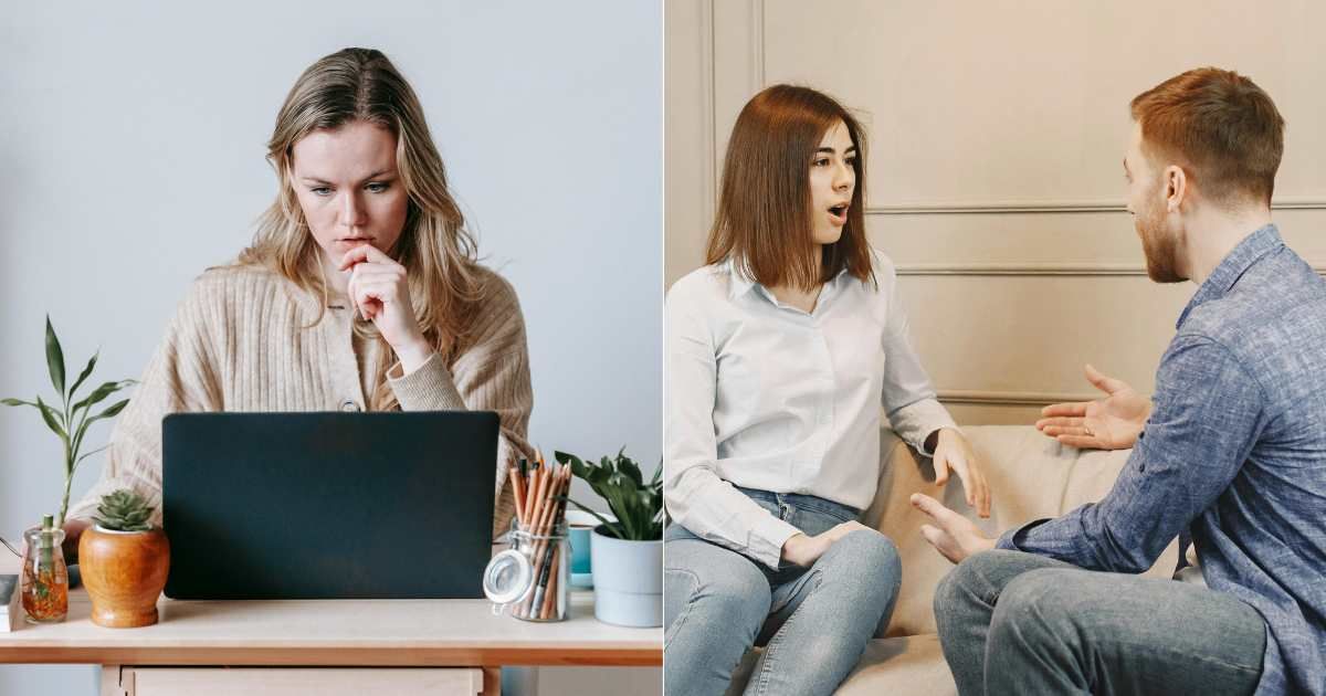 (L) Woman shocked as she looks at the laptop. (R) Woman arguing with her partner. (Representative Cover Image Source: L - George Milton, R - Gustavo Fring)