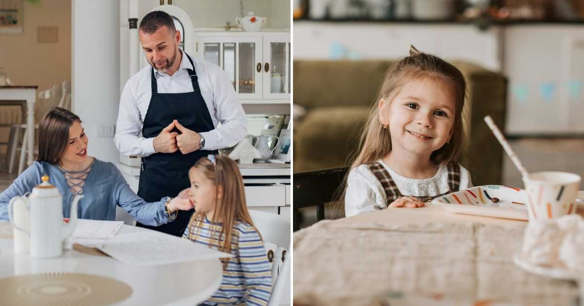 (L) A mother and daughter talking to a waiter. (R) A little girl looking happy. (Representative Cover Image Source: L - Getty Images | Kosamtu, R - Pexels| Vlada Karpovich)