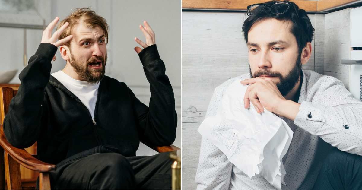 (L) An angry man screaming at someone (R) A man looking relieved with a latter in his hand (Representative Cover Source: Pexels | (L) Cottonbro studio; (R) Mikhail Nilov)