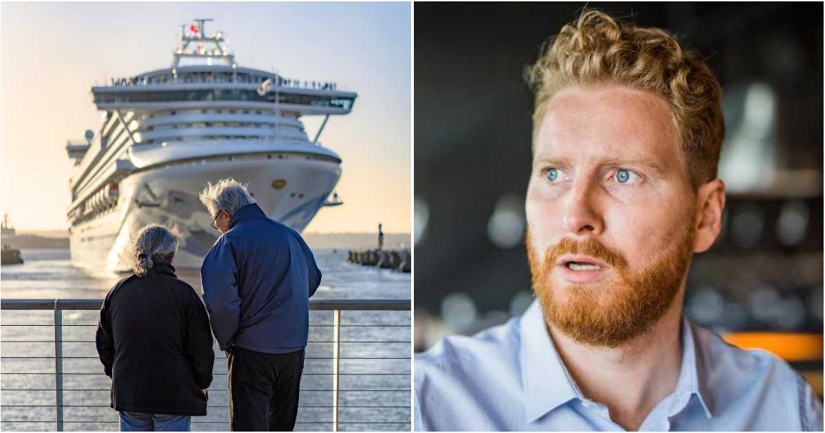 (L) A couple enjoying a cruise. (R) A man in complete shock. (Representative Cover Image Source: L - Pexels | Thom Gonzalez, R - Getty Images| DjelicS)