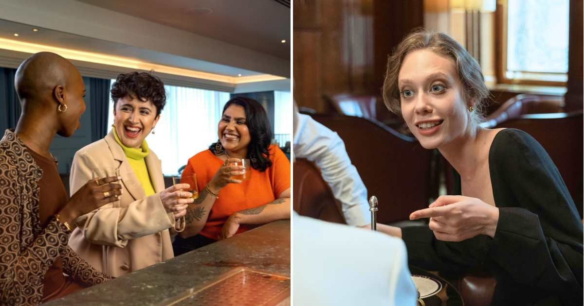 (L) Women laughing and gossiping aloud in a bar. (R) A woman answering back confidently. (Representative Cover Image Source: Pexels| L - Our Whiskey Foundation, R -  Ron Lach)