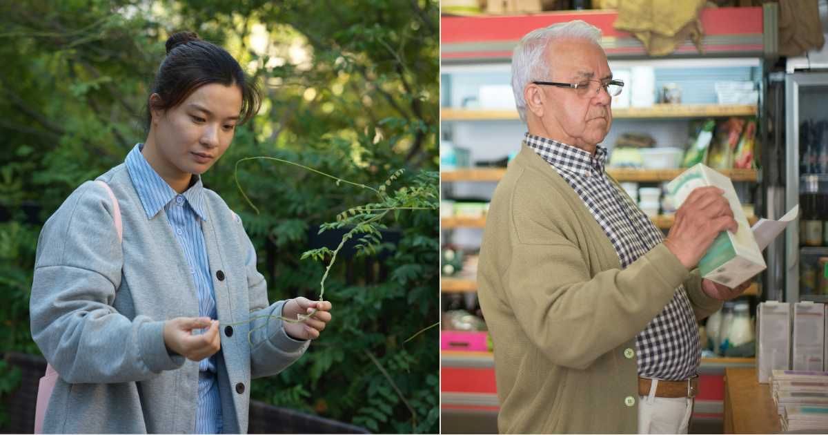 (L) Woman touching plants while exploring. (R) Man checking out a product at a shop. (Representative Cover Image Source: L - Unsplash| Declan Sun, R - Pexels| Kampus Production)