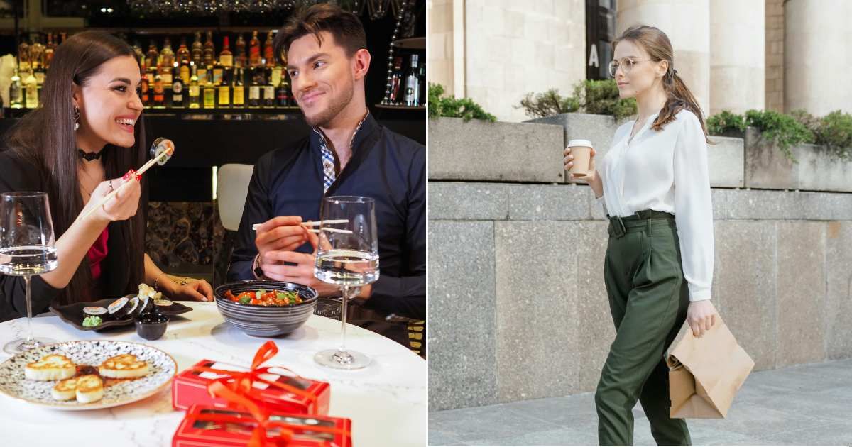 (L) A couple on a date ; (R) A woman walking away in haste. (Representative Cover Image Source: Prexels | L - Nadin SH, R - Mart Production)