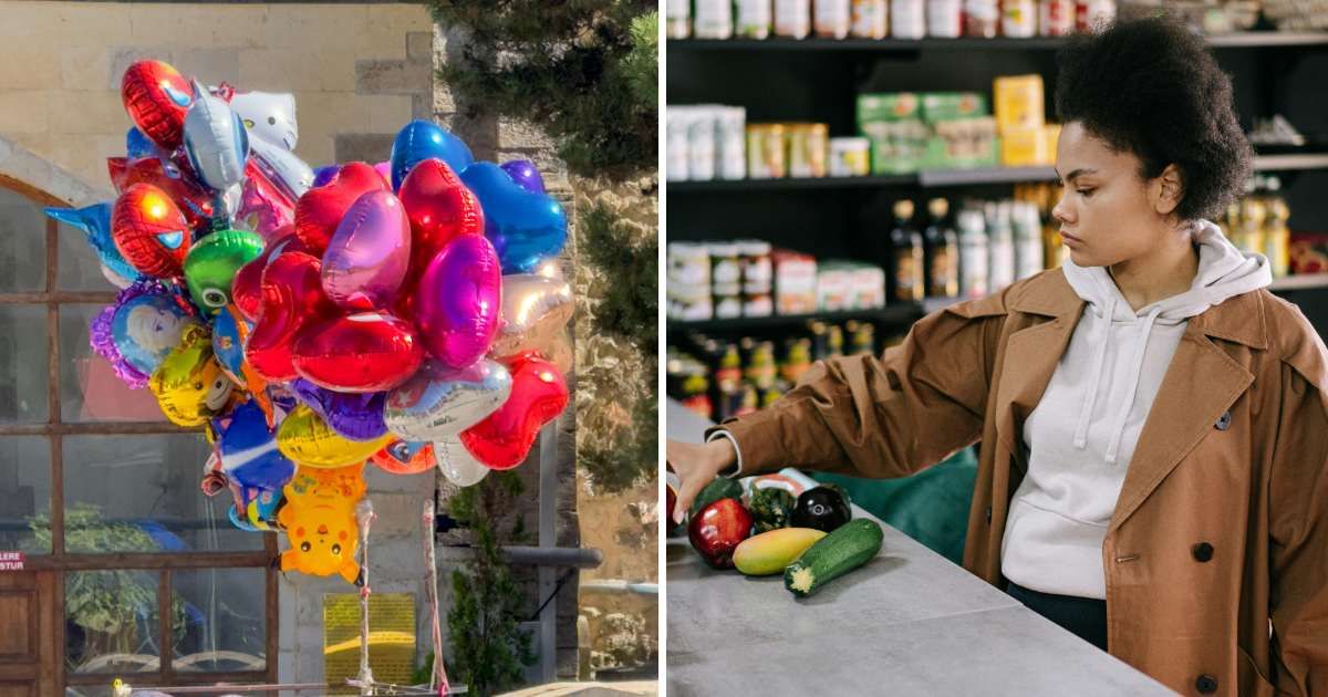 (L) Helium balloons. (R) Woman at cash counter in store. (Representative Cover Image Source: Pexels | (L) Zülfü Demir, (R) Ivan S)