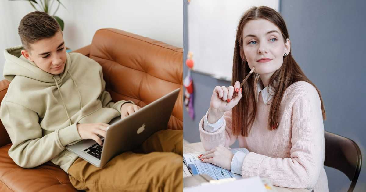 (L) Teenage boy typing leisurely on a laptop. (R) Teacher in the classroom is pondering something. (Representative Cover Image Source: Pexels| L - Karola G, R - Thirdman)