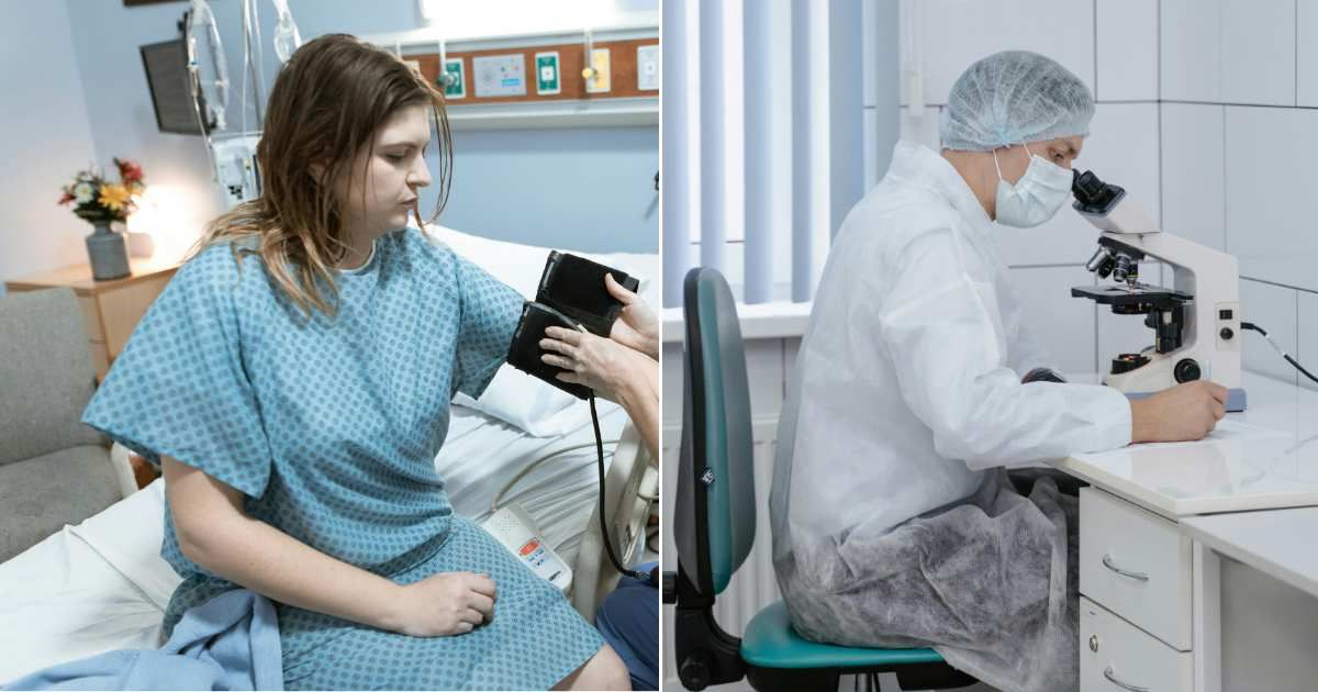 (L) A woman getting medical checkup in hospital (R) A doctor examining blood screening test (Representative Cover Source: Pexels | (L) RDNE Stock project; (R) Tima Miroshnichenko)