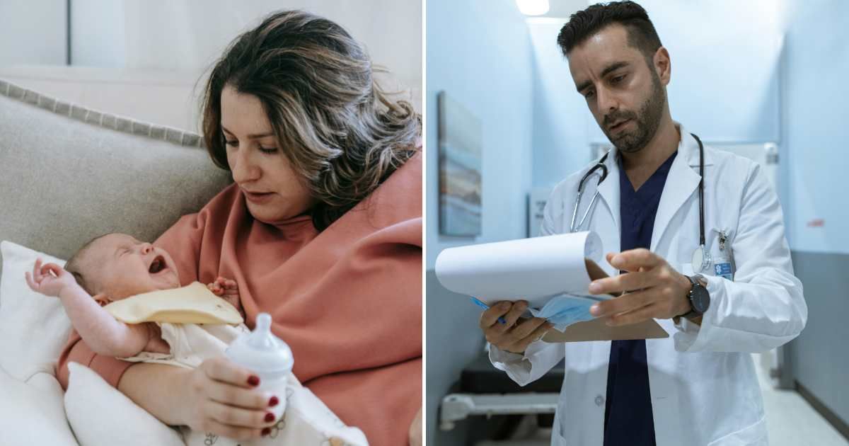  (L) A baby girl crying.  (R) A doctor is concerned upon seeing a report. (Representative Cover Image Source: Pexels | L - Sarah Chai, R - RDNE Stock project)