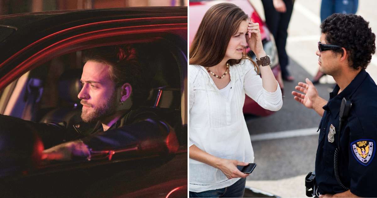 (L) Angry man focused on driving. (R) A woman having an altercation with a police officer. (Representative Cover Image Source: L - Pexels| Ron Lach, R - Getty Images | redhumv)