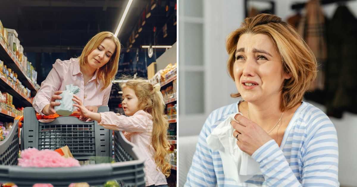 (L) Mom shopping with little girl. (R) An emotional woman crying. (Representative Cover Image Source: Pexels | (L) Gustavo Fring, (R) www.kaboompics.com)