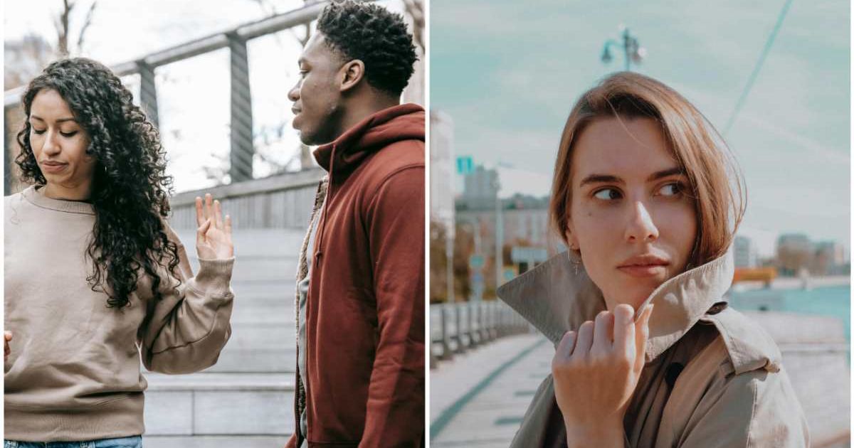 (L ) A man harassing a woman ; (R) A woman looking over the other side (Representative Cover Image Source: Pexels | Photo by (L) Keira Burton ; (R) Agafonova)