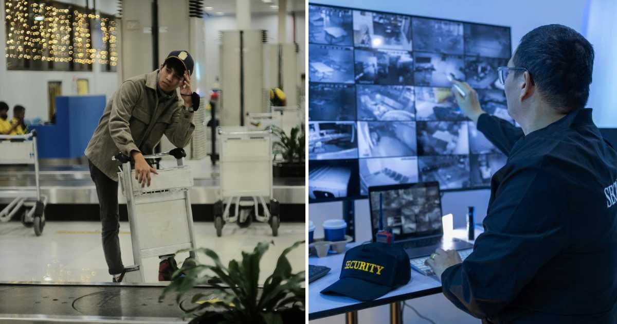 (L) Teenager waiting at baggage claim. (R) Man checking security footage. (Representative Cover Image Source: Pexels, Getty Images | (L) Batitay Japheth, (R) afterday)