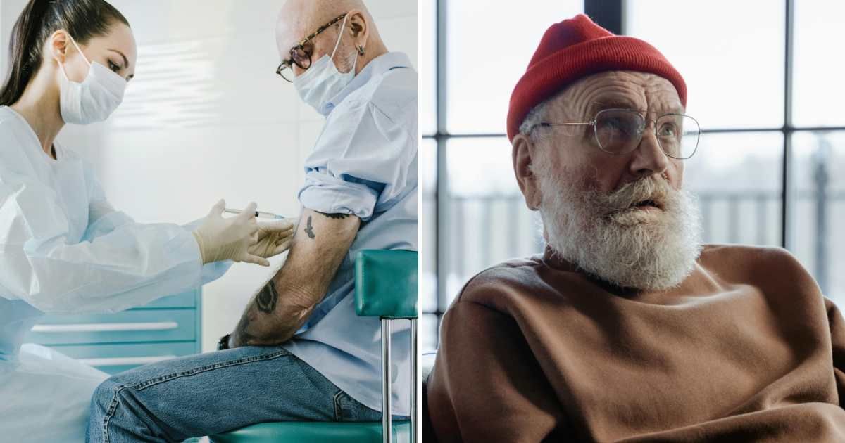 (L) Man getting an injection from a nurse. (R) Old man stunned. (Representative Cover Image Source: Pexels | (L) SHVETS production, (R) MART PRODUCTION)