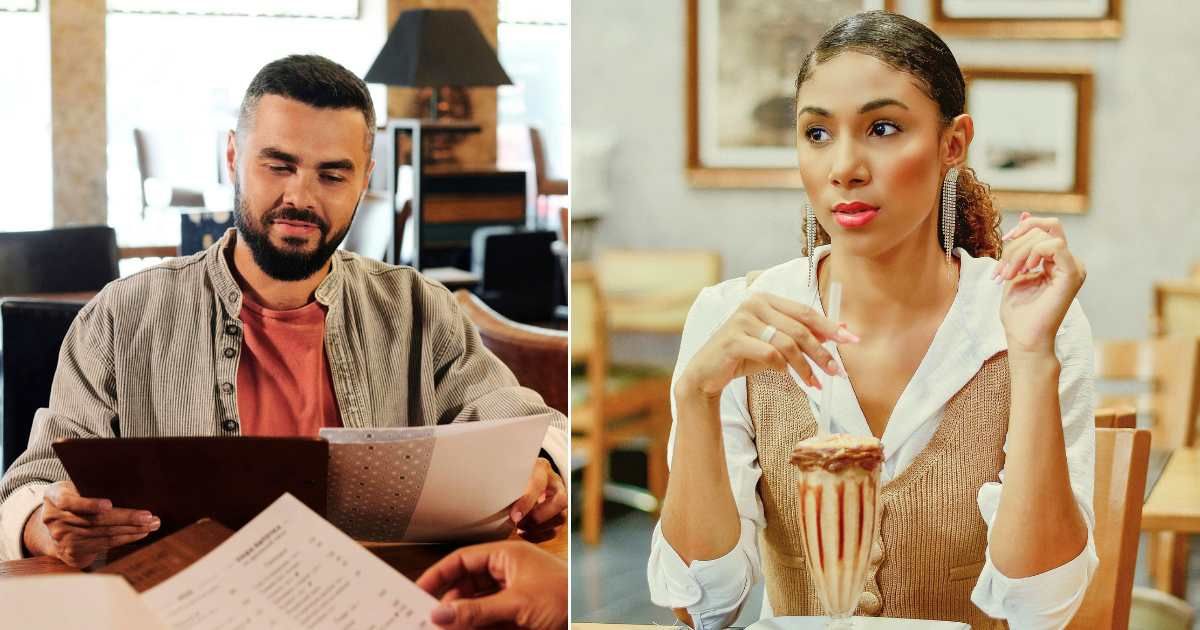 (L) A man on his first date ; (R) A woman looks annoyed at a restaurant. (Representative Cover Image Source: Pexels | (L) Jep Gambardells; (R) Jeferson Santos )