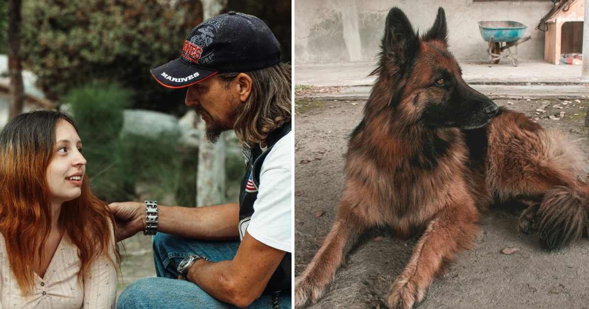 (L) Man touching woman's shoulder. (R) German Shepherd pet dog. (Representative Cover Image Source: Pexels | (L) Kindel Media, (R) Santiago Guzmán)