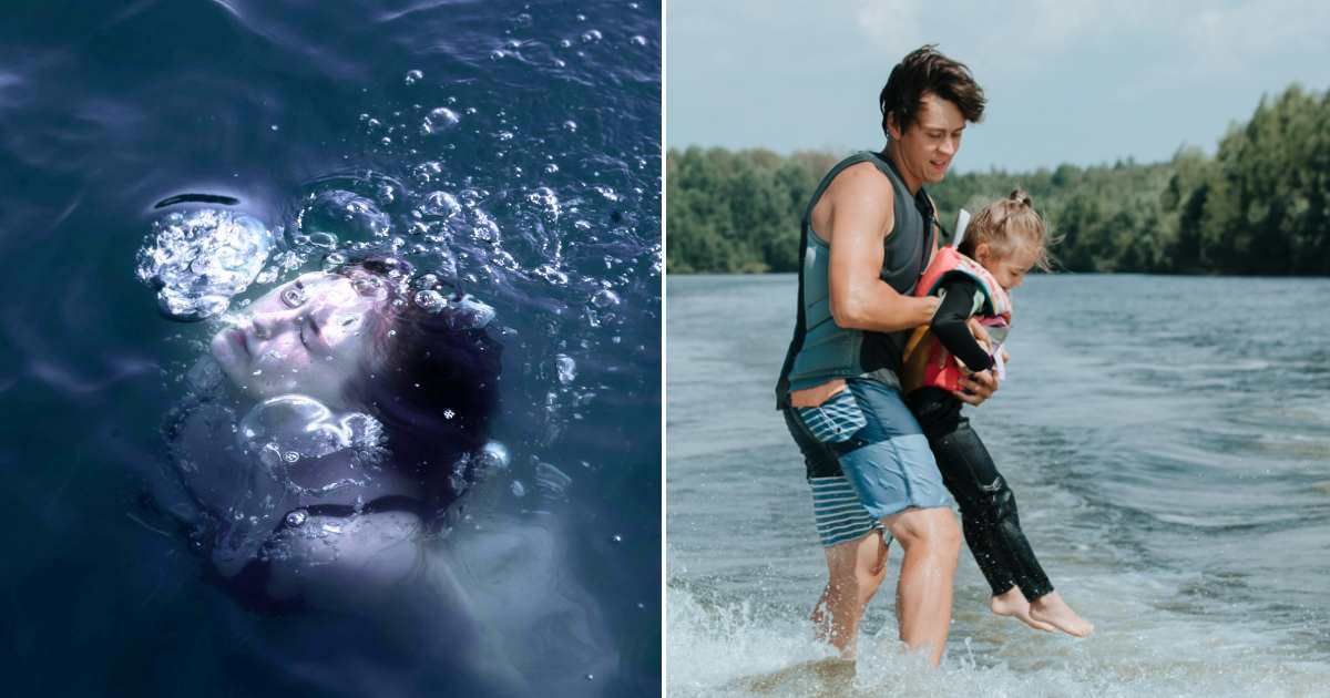 A girl drowning (L). A man helping girl in water (Representative Cover Image Source: Pexels Images | Photo by Kalistro and  Ron Lach)