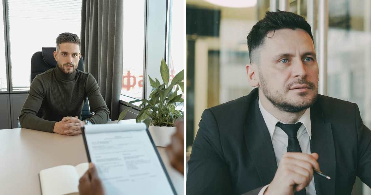 (L) Man sitting in an interview. (R) Stunned man in a suit. (Representative Cover Image Source: Pexels | (L) Tima Miroshnichenko, (R) Vitaly Gariev)