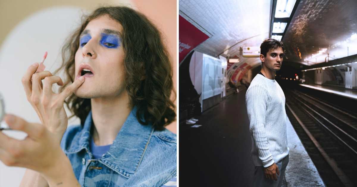 (L) Man applying makeup. (R) A man standing at a train station. (Representative Cover Image Source: Pexels | (L) SHVETS production, (R) Mirco Violent Blur)