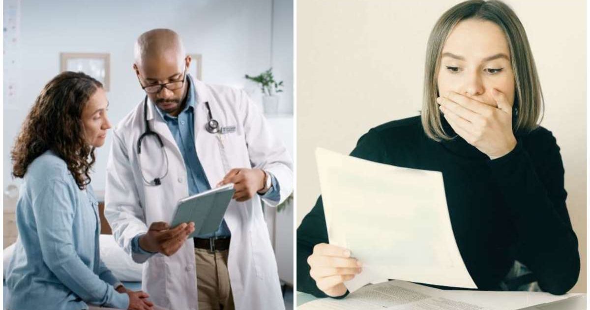 (L) Doctor talking to a patient (R) The woman looks shocked while reading the report. (Representative Cover Image Source: ; (L) Getty Images (R)Pexels| L - Sean Anthony Eddy, R - Nataliya Voitkevich )