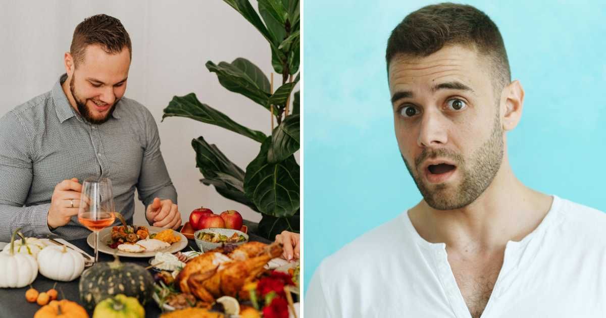 (L) Man eating food. (R) Shocked man. (Representative Cover Image Source: Pexels | (L) www.kaboompics.com, (R) Vitaly Gariev)