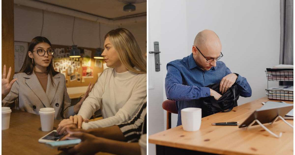 (L )Two women talking at an office ; (R)A man searching for something in his bag (Representative Cover Image Source:Pexels | Photo by (L) Tima Miroshnichenko ; (R) www.kaboompics.com)