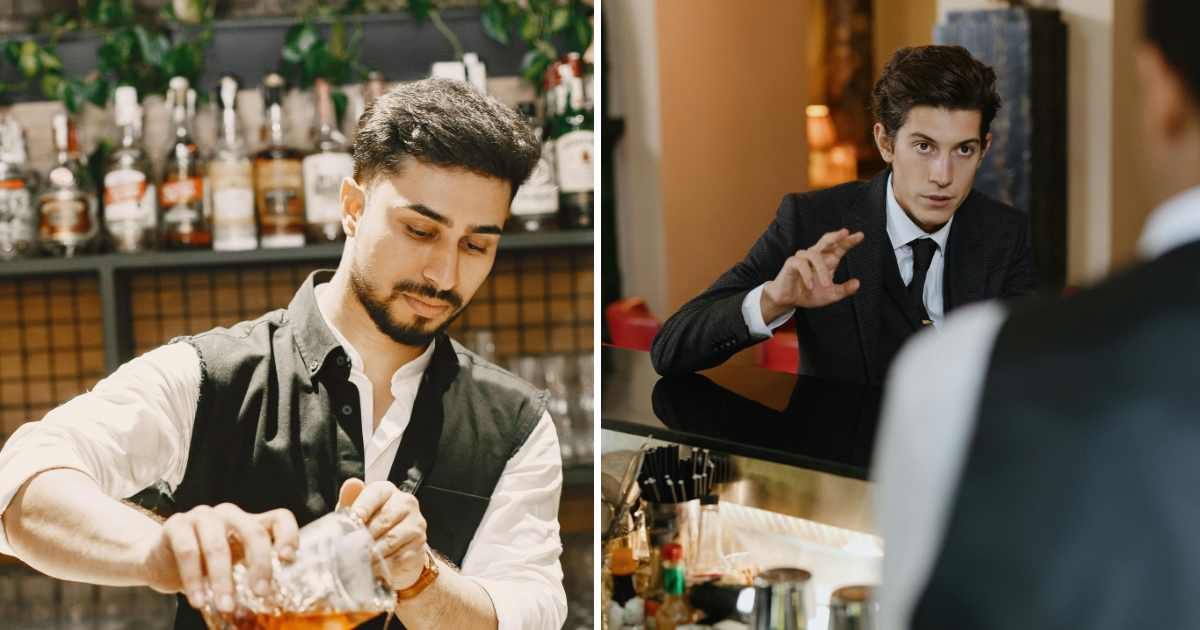 (L) Bartender making a drink. (R) Customer ordering at a bar. (Representative Cover Image Source: Pexels | (L) Gustavo Fring, (R) cottonbro studio)