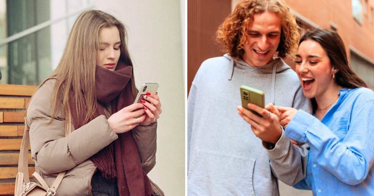 (L) Young woman texting on phone. (L) A man and a woman looking at a phone screen and laughing. (Representative Cover Image Source: Pexels, Getty Images | (L) Nikolay Ekimov, (R) Dimensions)