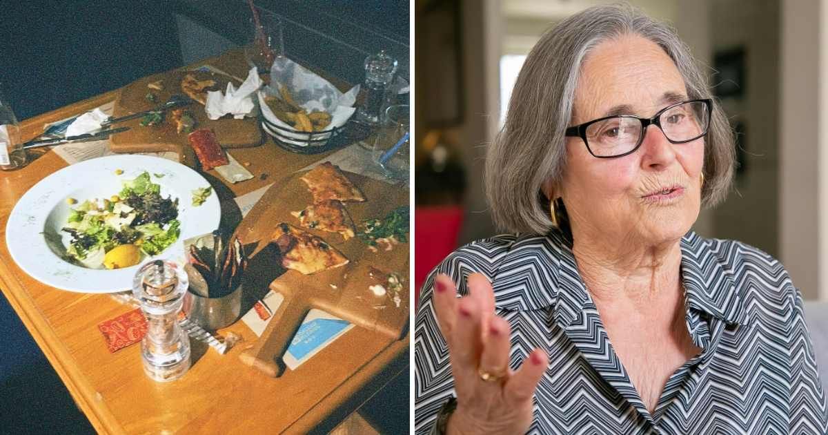 (L) Messy table at restaurant. (R) Old woman speaking. (Representative Cover Image Source: Pexels | (L) Elif, (R) Kampus Production) 