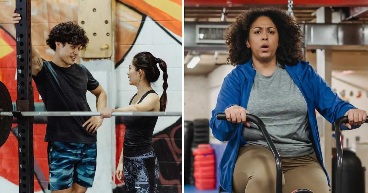 (L) Man in gym talking to woman. (R) Stunned woman in gym. (Representative Cover Image Source: Pexels | (L) Ketut Subiyanto , (R) Julia Larso)