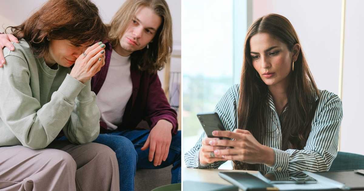 (L) A man consoling a woman. (R) A woman pensively looking at the screen. (Representative Cover Image Source: Pexels Images | L - SHVETS production, R - Los Muertos Crew)