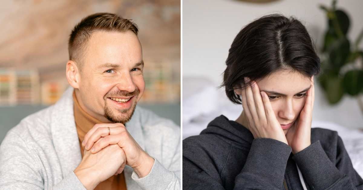 (L) A man laughing slyly. (R) A woman looking upset. (Representative Cover Image Source: Pexels| L - Анна Хазова R - Katrin Bolovtsova)