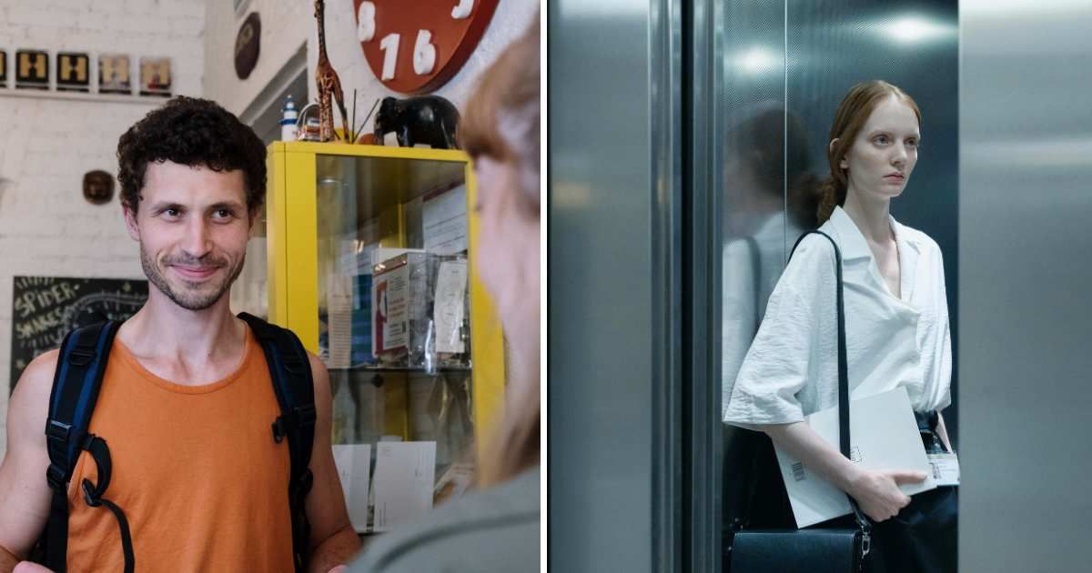 (L) Man at front desk. (R) Woman in elevator. (Representative Cover Image Source: Pexels | (L) cottonbro studio, (R) cottonbro studio)