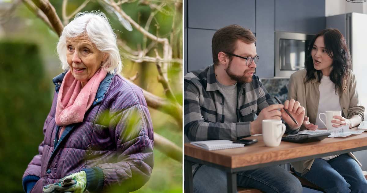 A senior woman smirking (L). A couple having an argument (R) (Representative Cover Image Source: Pexels Images | Photo by Pavel Danilyuk and Mikhail Nilov)