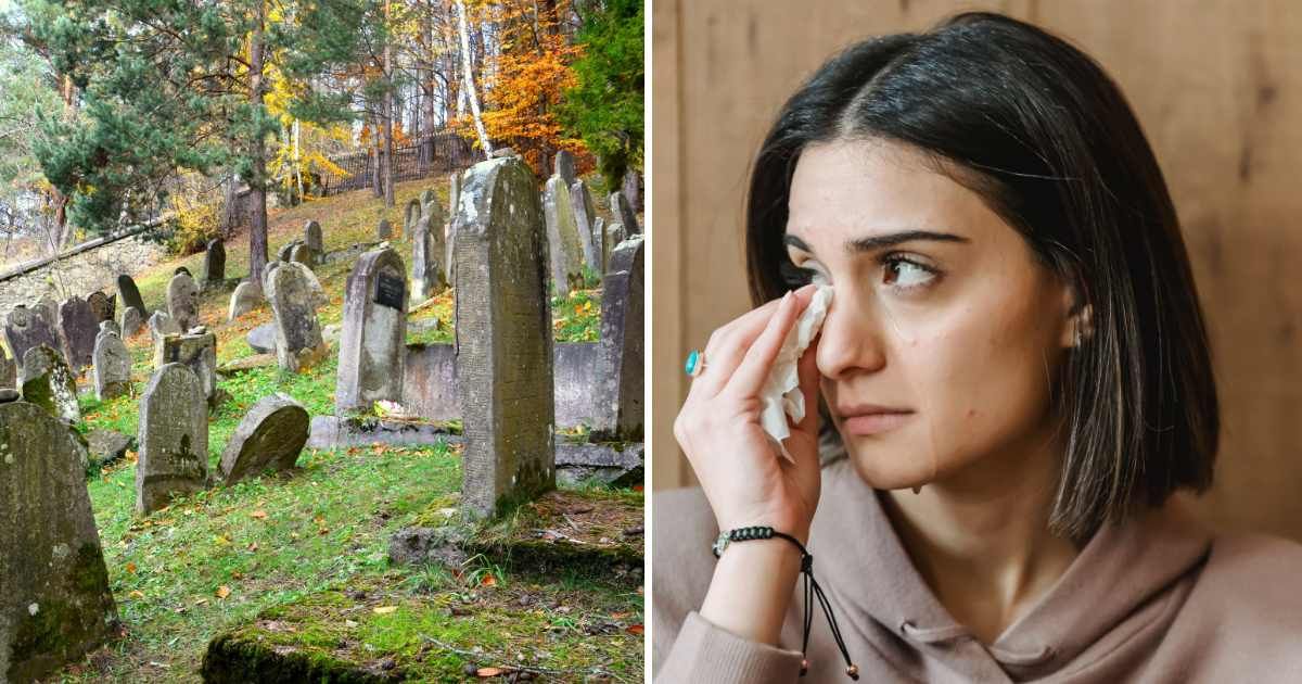 (L) Cemetery. (R) Woman crying. (Representative Cover Image Source: Pexels | (L) Marcin Manka, (R) Liza Summer)