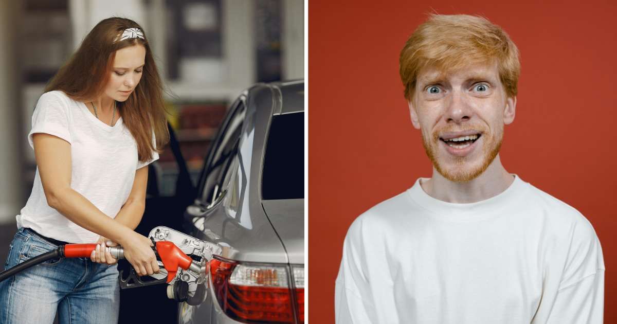 (L) Woman at gas station. (R) Man embarrassed face. (Representative Cover Image Source: Pexels | (L) Gustavo Fring, (R) Tima Miroshnichenko)