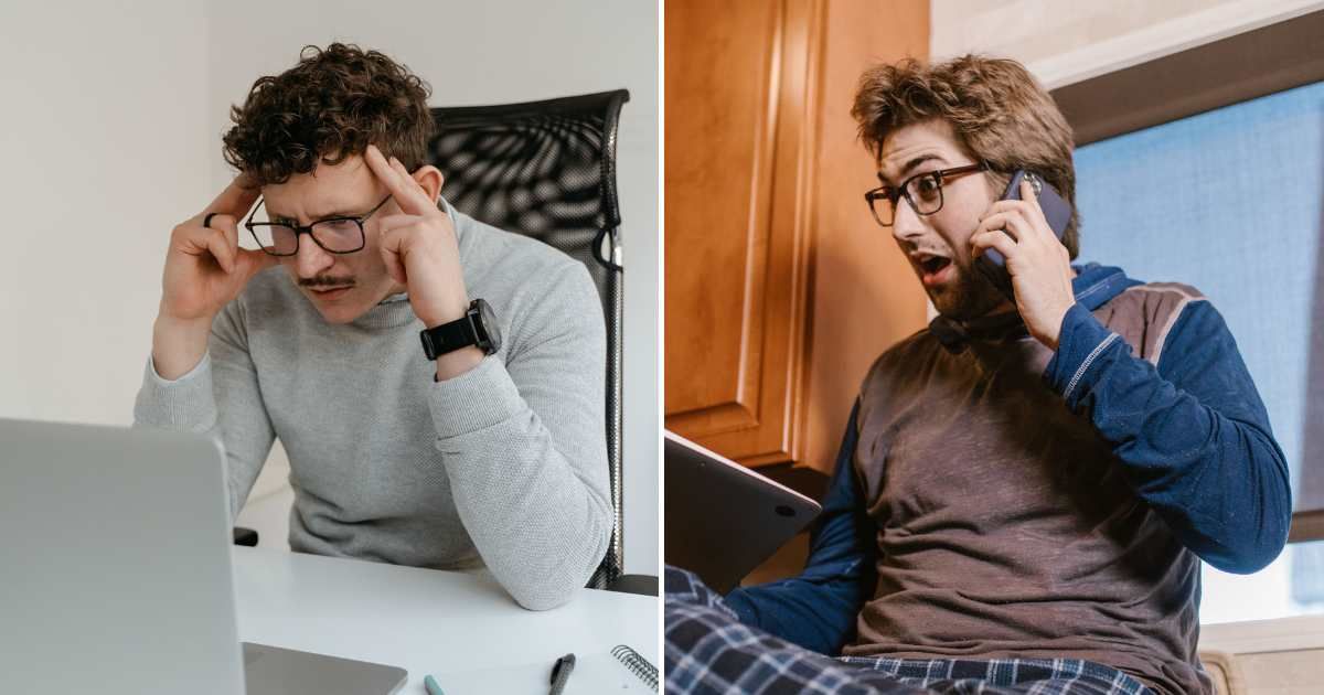 (L) A man looks confused and worried. (R) A man in complete shock during a call. (Representative Cover Image Source: Pexels| L - Mart Production, R -RDNE Stock project)