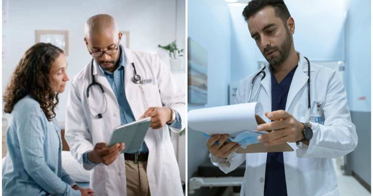 (L) Doctor talking to a patient. (R) Doctor looks at report intently. (Representative Cover Image Source:(L) Getty Images|Sean Anthony Eddy, (R) Pexels| RDNE Stock Project)