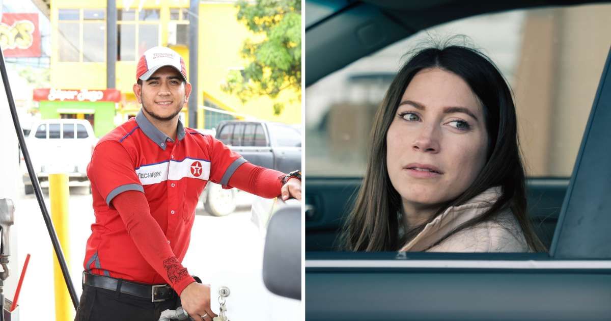 (L) Man at gas station. (R) Woman stunned sitting in car. (Representative Cover Image Source: Pexels | (L) Crea Crea, (R) James Collington)