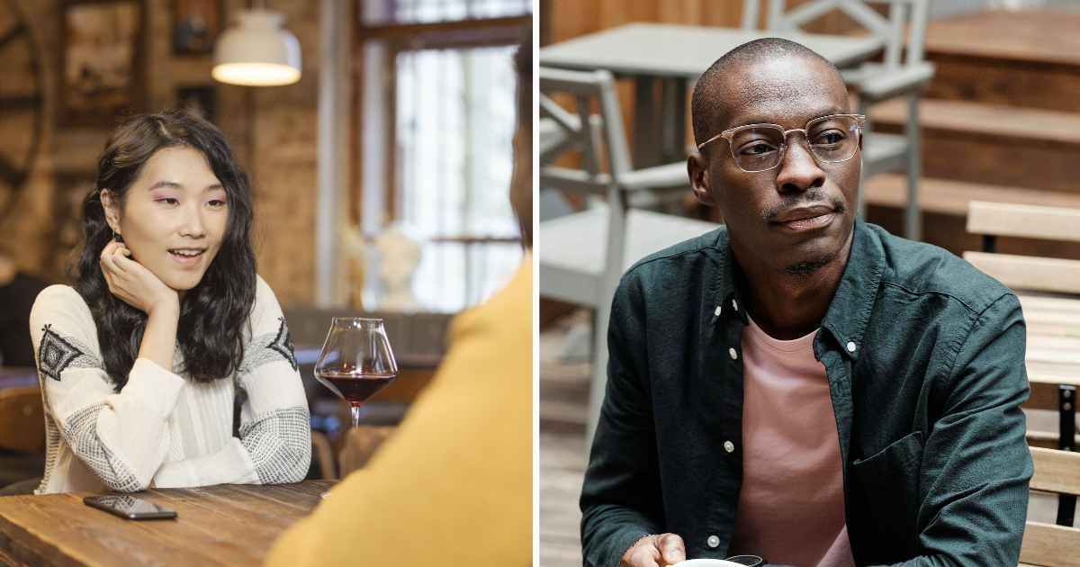 (L) Woman talking on date. (R) Man sitting silently. (Representative Cover Image Source: Pexels | (L) cottonbro studio, (R) Theo Decker)