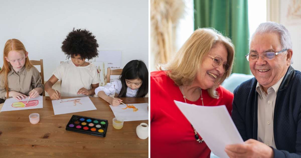 (L) Students drawing together. (R) Happy old couple. (Representative Cover Image Source: Pexels | (L) Monstera Production, (R) Kampus Production)