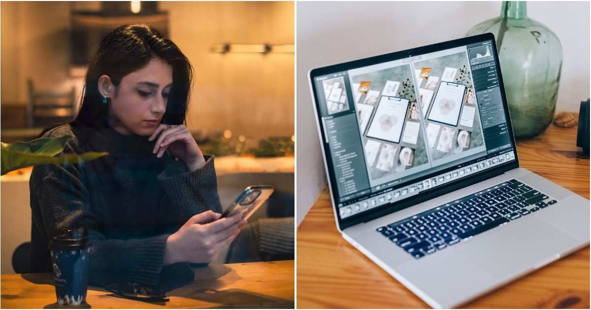 (L) A woman looks disappointed as she looks at her phone. (R) A wedding website opened on a laptop. (Representative Cover Image Source: Pexels| L - Masoud Mostafaei, R - Leeloo the first)