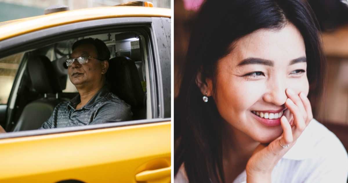(L) Taxi driver. (R) Woman smiling. (Representative Cover Image Source: Pexels | (L) Tim Samuel, (R) Adil Asainov)