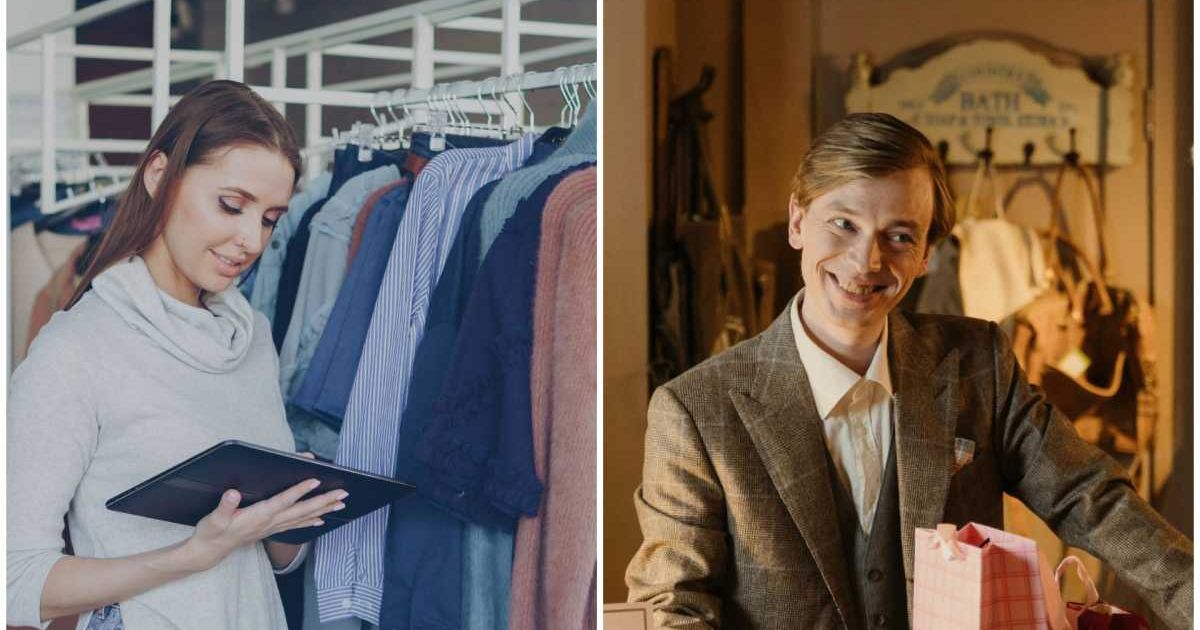 (L ) A female retail worker ; (R) A male customer smiling creepily (Representative Cover Image Source: Pexels | Photo by (L) Vitaly Gariev ; (R) cottonbro studio )