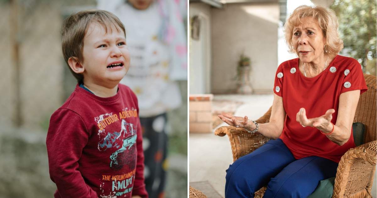 A little boy crying (L). An elderly woman looking argumentative and not happy (R) (Representative Cover Image Source: Pexels Images | Photo by Mehmet Altıntaş and RDNE Stock project)