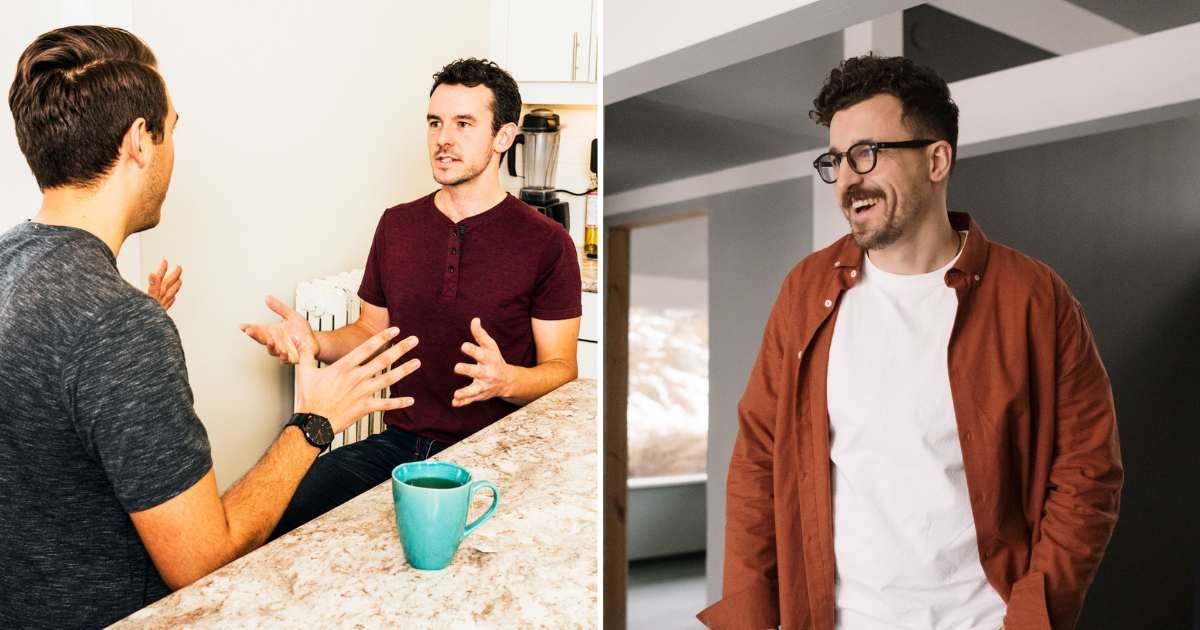 A man arguing with another (L). A man looking relieved and laughing (R)(Representative Cover Image Source: Getty and Pexels Images | Photo by Fertnig and cottonbro studio)