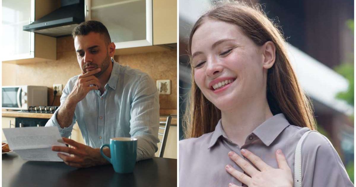 (L) Man reading a letter. (R) Happy woman. (Representative Cover Image Source: (L) Pexels | Vitaly Gariev, (R) Getty Images | Kmatta)