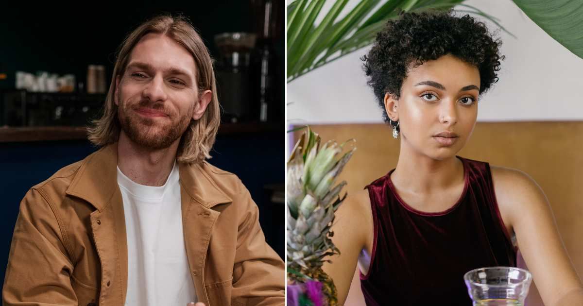 (L) A man smiles proudly while on a date. (R) A woman stares, confused and disappointed. (Representative Cover Image Source: Pexels| L - Ron Lach, R - Mikhail Nilov)