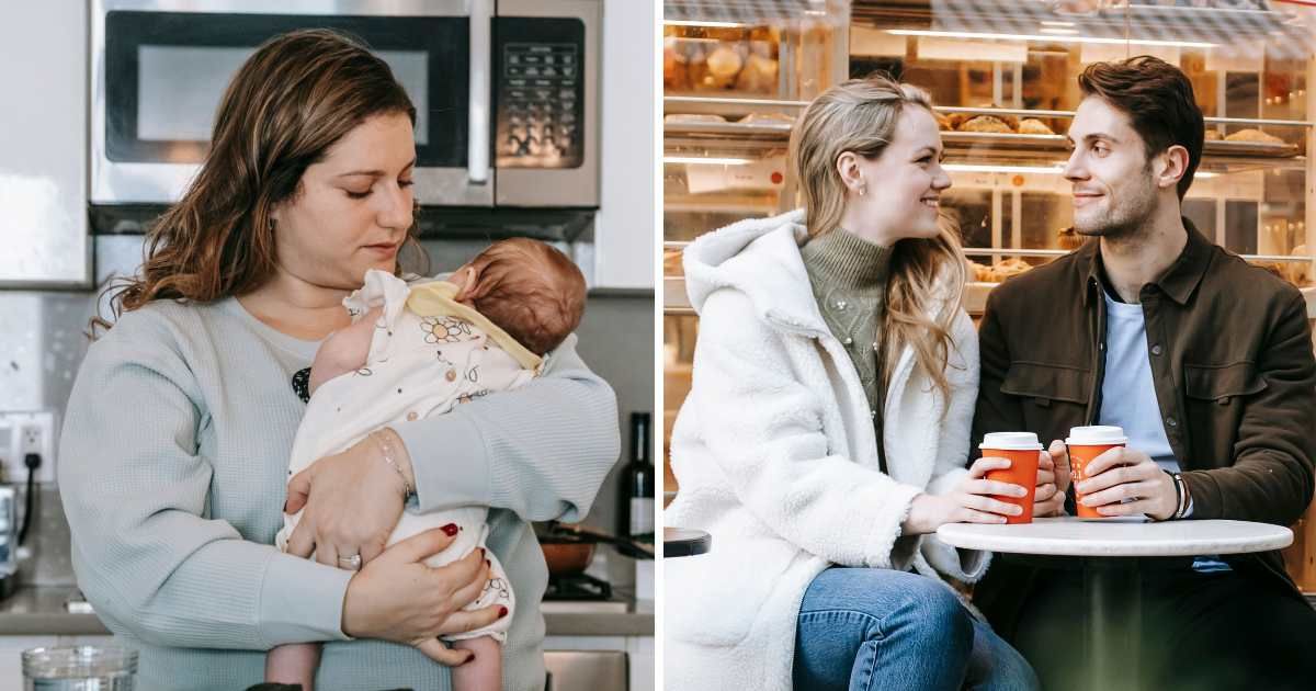 (L) Mom holding baby. (R) Couple on date. (Representative Cover Image Source: Pexels | (L) Sarah Chai, (R) Katerina Holmes)