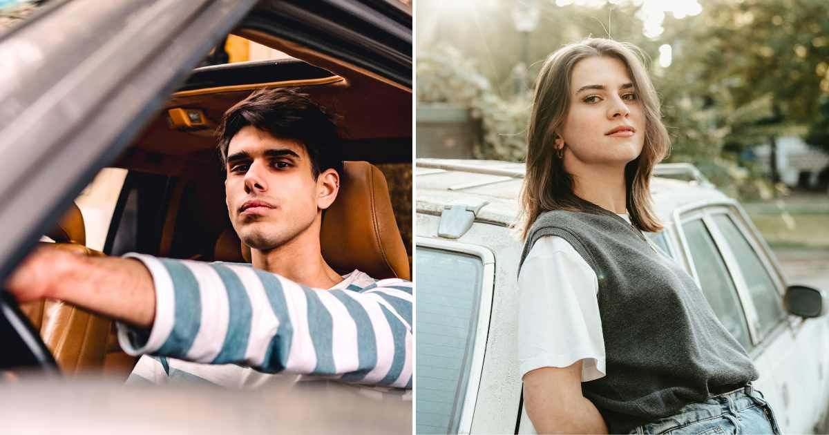 A man looking out of a car from the driving seat (L). A woman grinning, standing against a car (R). (Representative Cover Image Source: Pexels Images | Photo by Mario Amé and Beyzaa Yurtkuran)