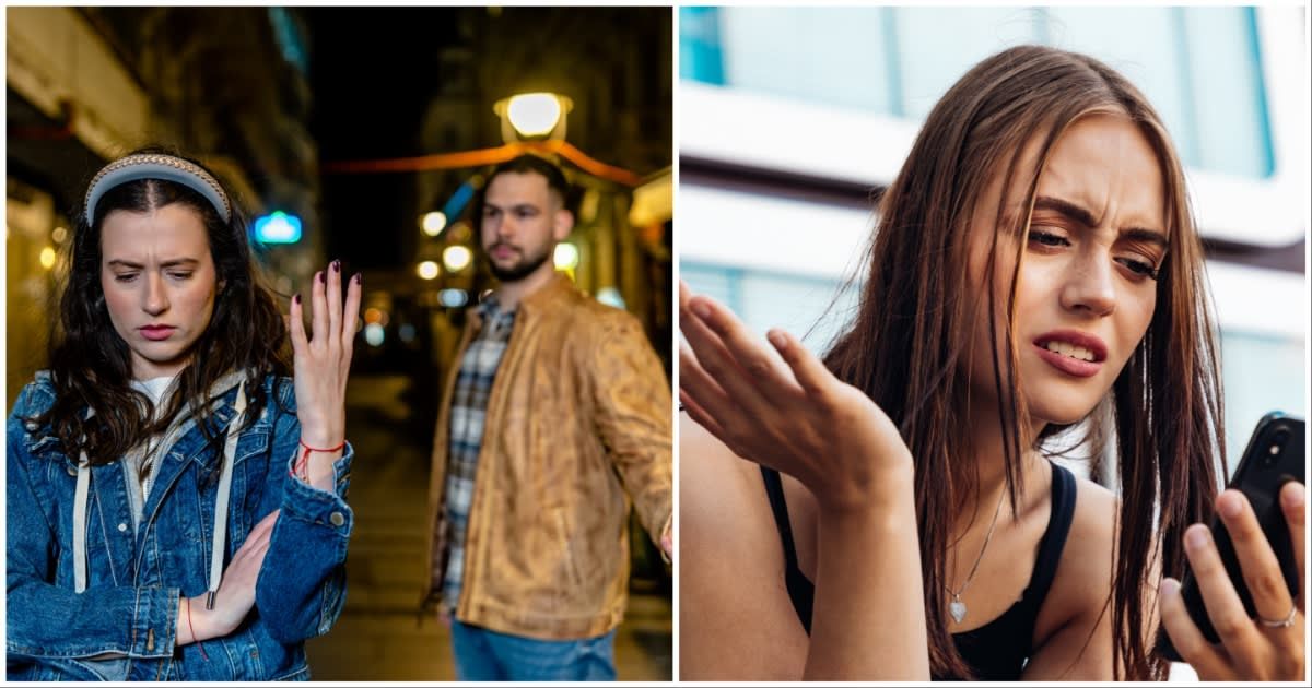 (L) A woman leaving her date behind ; (R) A woman looking stunned, seeing something on her phone (Representative Cover Source: Getty Images | (L) ProfessionalStudioImages ; (R) Finn Hafemann)